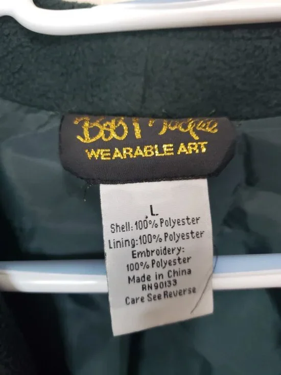 Bob Mackie Wearable Art  Women L Jacket Green Fleece Fall Leaf Embroidery Button - Picture 5 of 5